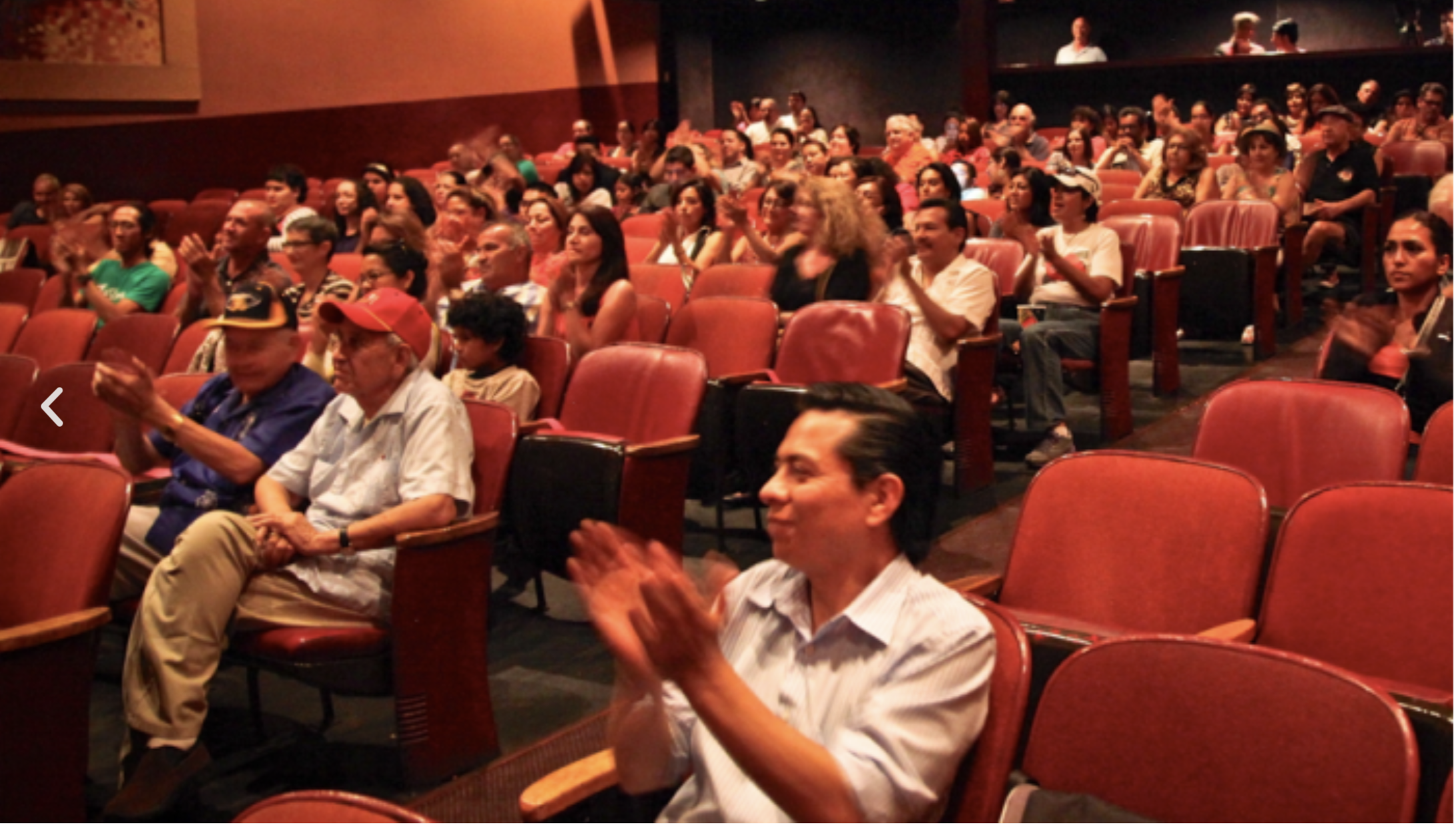 a group of people clappin gin a movie theatre.